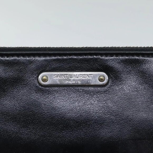 SAINT LAURENT Clutch Bag Leather Black Silver Auth bs18804 - Picture 12 of 16